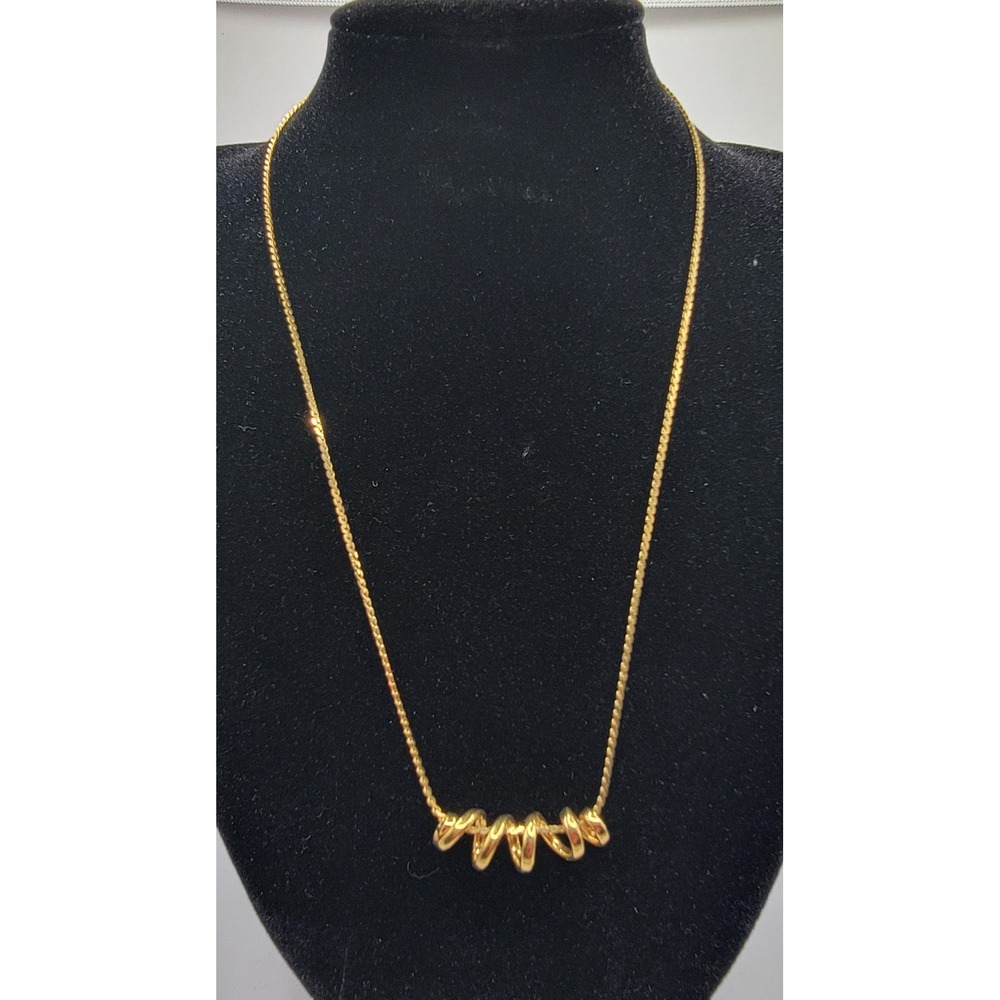 Vintage Napier Gold Tone Spiral Coil Pendant Necklace Serpentine Chain 14 Inch